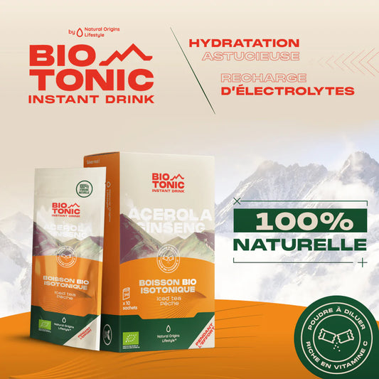 BioTonic Iced-Tea pêche - LA Boisson Énergétique Isotonique Bio 100% Naturelle - Natural Origins
