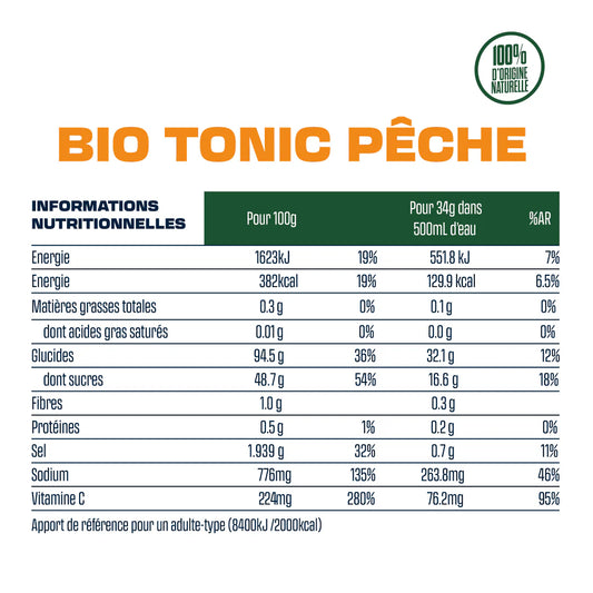 BioTonic Iced-Tea pêche - LA Boisson Énergétique Isotonique Bio 100% Naturelle - Natural Origins