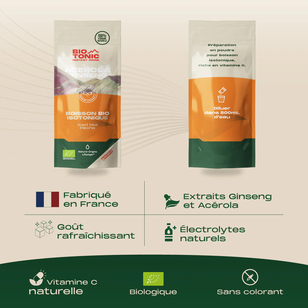 BioTonic Iced-Tea pêche - LA Boisson Énergétique Isotonique Bio 100% Naturelle - Natural Origins