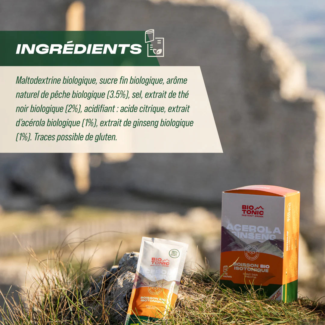 BioTonic Iced-Tea pêche - LA Boisson Énergétique Isotonique Bio 100% Naturelle - Natural Origins