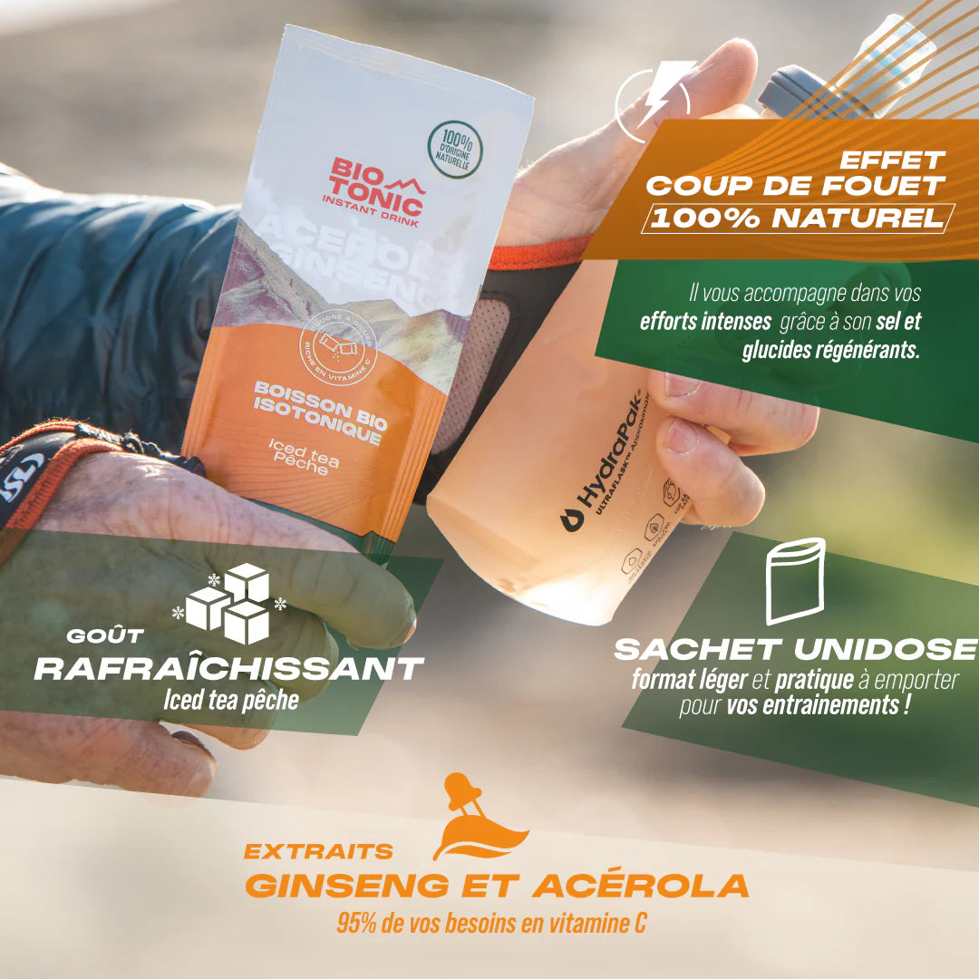 BioTonic Iced-Tea pêche - LA Boisson Énergétique Isotonique Bio 100% Naturelle - Natural Origins